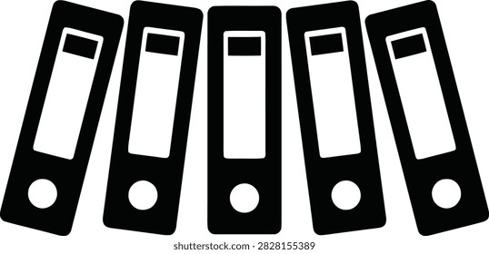 Set of ring binders isolated on white background. Vector illustration of office folders arranged in a row, representing document storage and organization.