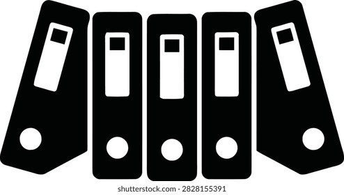 Set of ring binders isolated on white background. Vector illustration of office folders arranged in a row, representing document storage and organization.