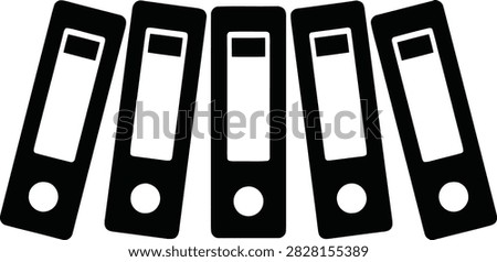 Set of ring binders isolated on white background. Vector illustration of office folders arranged in a row, representing document storage and organization.