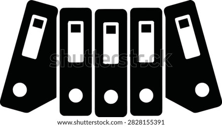 Set of ring binders isolated on white background. Vector illustration of office folders arranged in a row, representing document storage and organization.