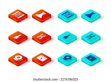 Ajuste Sonido de alarma, Calendario fecha de primer septiembre, símbolo de ADN, Tubo de prueba y matraz e icono Abacus. Vector