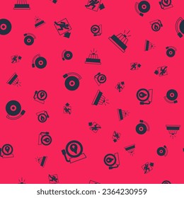 Set Ringing alarm bell, Fire exit,  and Smoke system on seamless pattern. Vector