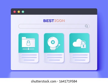 Set Ringing alarm bell , FTP folder and lock  and Cloud computing lock  icon. Vector