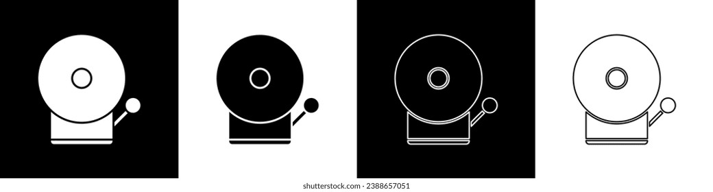 Set Ringing alarm bell icon isolated on black and white background. Fire alarm system. Service bell, handbell sign, notification symbol.  Vector Illustration