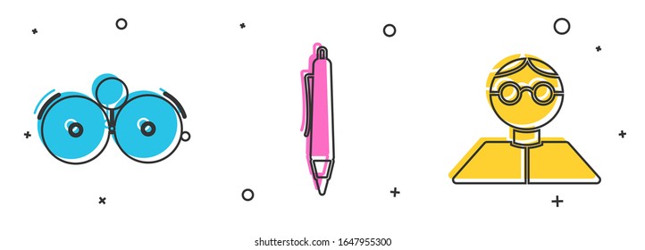 Ajuste el timbre de alarma, el icono Pluma y Estudiante. Vector