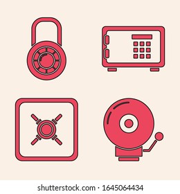 Set Ringing alarm bell , Safe combination lock wheel , Safe  and Safe  icon. Vector