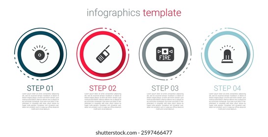 Set Ringing alarm bell, Walkie talkie, Fire system and . Business infographic template. Vector