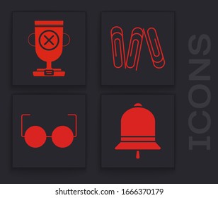 Set Ringing Glocke, Award Cup, Paper Clip und Glass Symbol. Vektorillustration