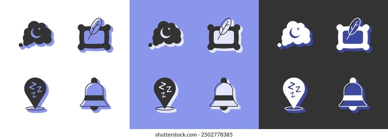 Set Ringing bell, Dreams, Sleepy and Pillow icon. Vektorgrafik