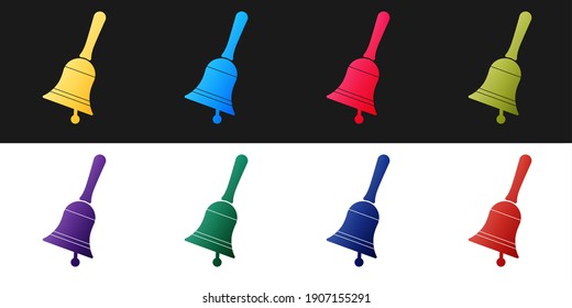 Set Ringing bell icon isolated on black and white background. Alarm symbol, service bell, handbell sign, notification symbol. Vector.