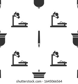 Set Ringing bell, Pen and Microscope on seamless pattern. Vector