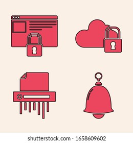 Set Ringing bell , Secure your site with HTTPS, SSL, Cloud computing lock  and Paper shredder confidential icon. Vector