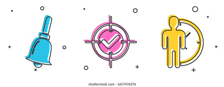 Set Ringing bell, Target and check mark and Time Management icon. Vector