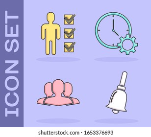 Set Ringing bell, User of man in business suit, Users group and Time Management icon. Vector