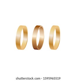 Set of rings in gold or brass. vector illustration isolated on white background.