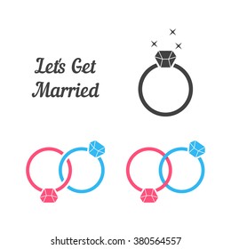set of rings like get married. concept of invite festival, bridal, civil groom, gem, precious, spouse, party celebrate. flat style trend modern ring logo design vector illustration on white background