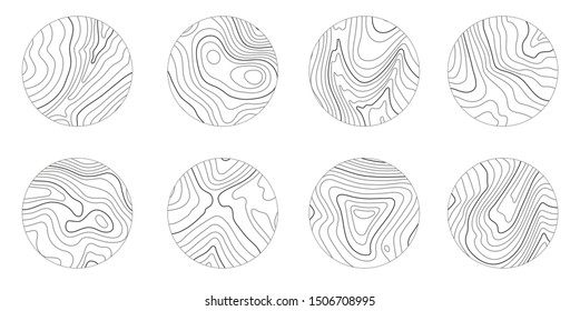 Set rings of topographic line map, circular geographic grid map. Abstract stock vector illustration