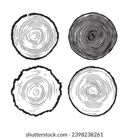 Set rings of topographic line map, circular. tree rings vector