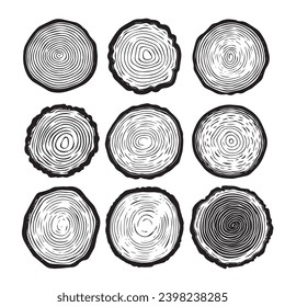 Set rings of topographic line map, circular. tree rings vector