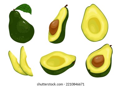 Eine Reihe reifer Avocados und saftige Beeren. Cartoon-Vektorgrafiken.