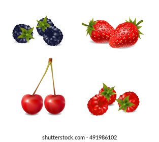 Set of ripe berries on a white background