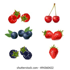 Set of ripe berries on a white background
