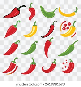 a set of ripe chili vector, unique chili icon illustration 