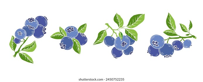 Set of ripe forest, ripe blueberries.Vector graphics.