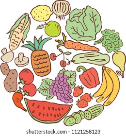 Set of ripe fruit and vegetables