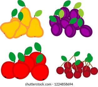 Set of ripe fruits isolated on white background