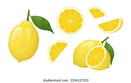 A set of ripe lemons on a white background. Cartoon design.
