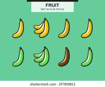 Set of ripe and overripe bananas in vector