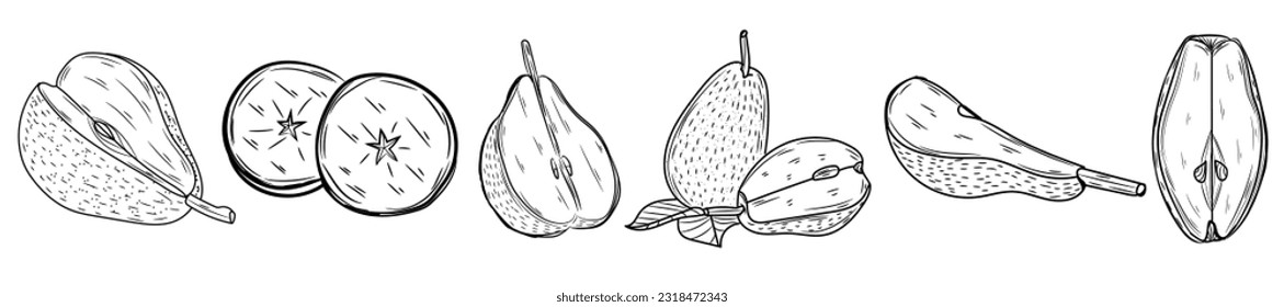 Set of ripe pears on white background