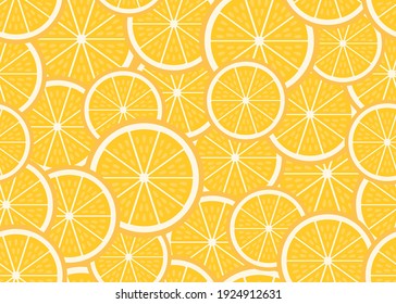 Set of ripe piece and slice orange background. Fresh sour citrus fruit orange seamless pattern. Vector illustration