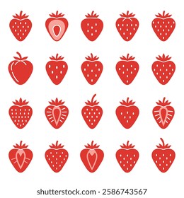 Set of ripe red strawberries and pieces of fruit Illustration