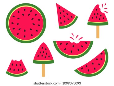 Set of ripe slice watermelons. Vector illustration