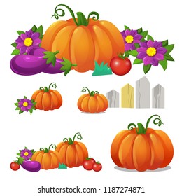 Conjunto de verduras maduras aisladas sobre fondo blanco. Ilustración de primer plano de dibujos animados de Vector.