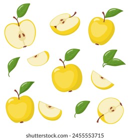 Conjunto de manzanas amarillas maduras, Vector