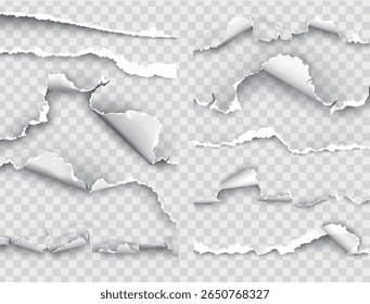 conjunto de elementos rasgados papel rasgado em fundo transparente. Ilustração vetorial