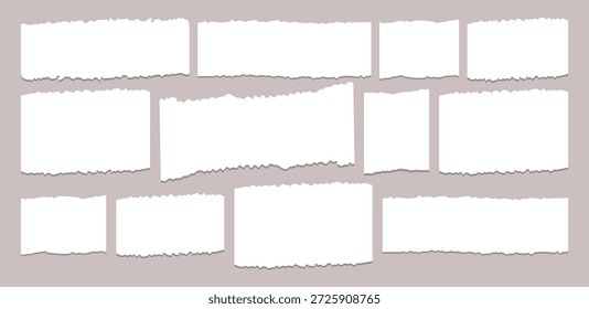 Conjunto de papel rasgado, borde dentado, parte superior de papel rasgado, colección de rasgado, Trazo de tira de papel rasgado con bordes atascados cortados Ilustración vectorial,