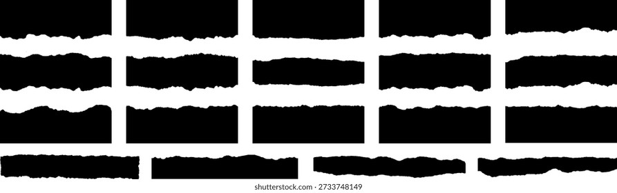 Set of ripped paper, jagged border, torn sheets paper top, collection of torn, Paper torn strip stroke with cut stuck edges vector illustration, Set of white headline band. Calligraphy border,