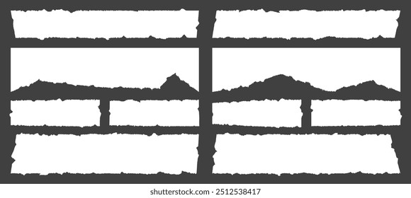 Conjunto de papel rasgado, rectángulo irregular, marcos de papel rasgados Ilustración vectorial