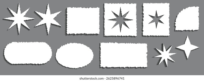 Satz zerrissenen Papierstückes. Sammlung von weißen Papier Sterne und Elemente