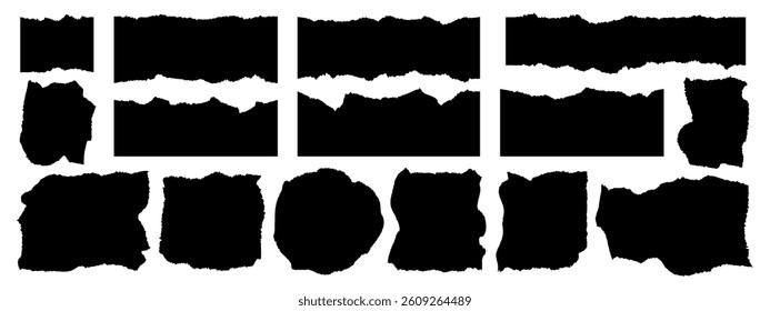 Set of ripped paper pieces, jagged rectangle, torn paper frames vector illustration