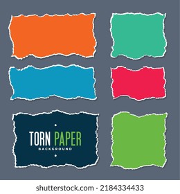 set of ripped torn colorful paper sheets