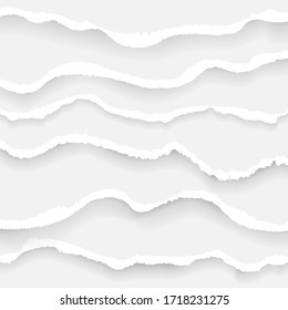 Set of ripped and torn paper stripes, pieces of torn, white and grey realistic horizontal paper strips with space for text, banner design template for web and print, advertising, presentation, vector.
