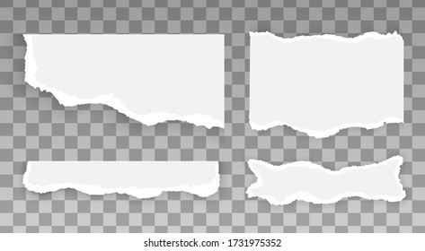 Conjunto de rayas de papel rasgadas y rotas, trozos de rotura, plantilla de diseño de banner para web e impresión, publicidad, presentación. Tiras horizontales de papel blancas y grises con espacio para el texto. Vector.