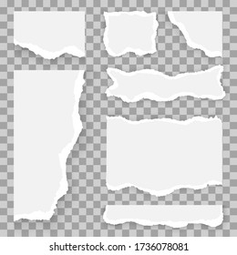Conjunto de rayas de papel rasgadas y rotas, trozos de rotura, plantilla de diseño de banner para web e impresión, publicidad, presentación. Tiras horizontales de papel blancas y grises con espacio para el texto. Vector.