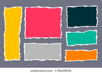 set of ripped torn papers in many colors