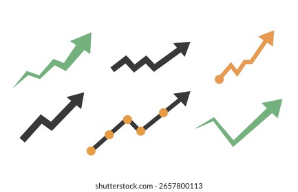 Set of rising arrows and a line graph with a climbing trend. Financial growth concept showing profit and investment increase. Vector illustration